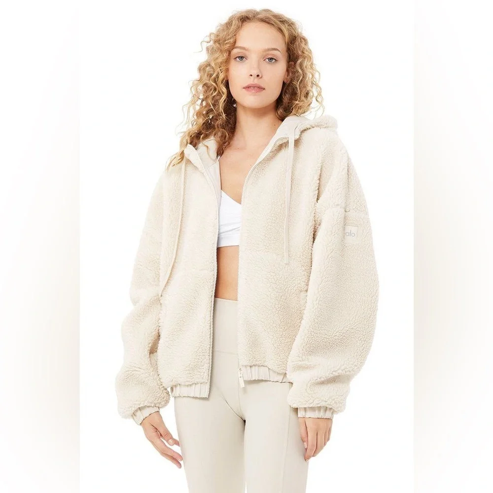 Alo Yoga Duality Sherpa Jacket XS Reversible Iconic Alo Jacket White/Bone - Picture 5 of 12